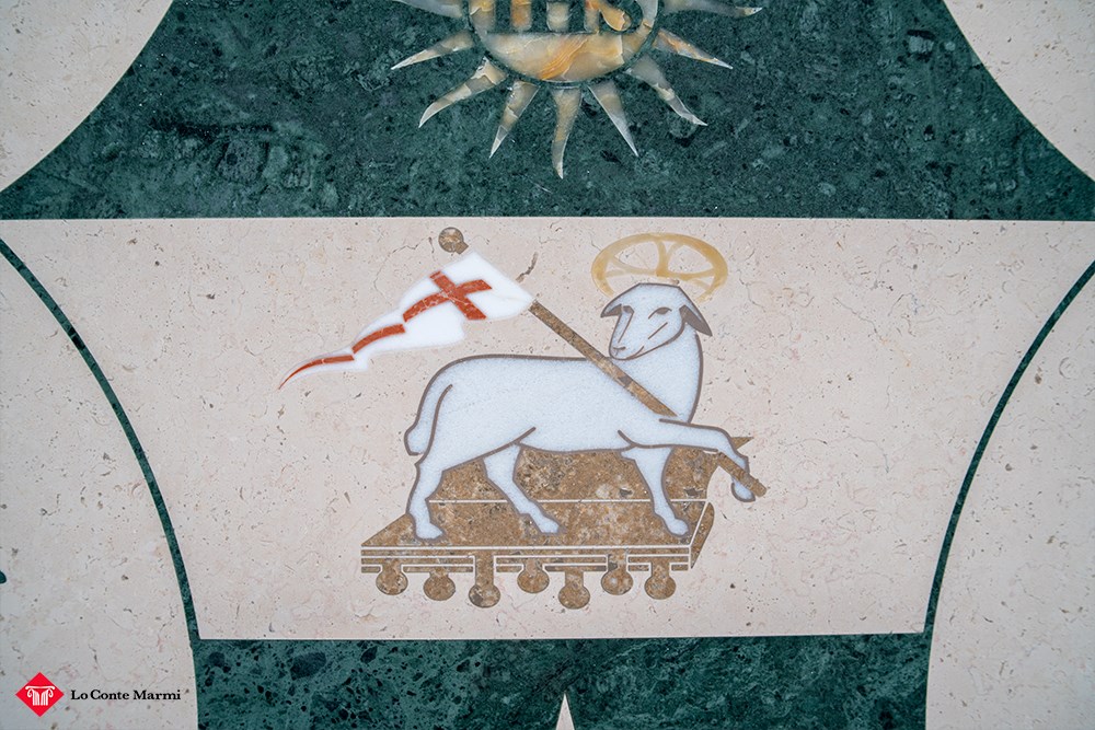Inlay detail of the Bishop stone coat of arms